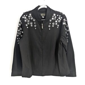 VTG Bob Mackie Wearable‎ Art Rhinestone Black Statement Jacket Women XL Y2K